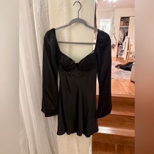 Princess Polly Black Satin Long Sleeve Dress